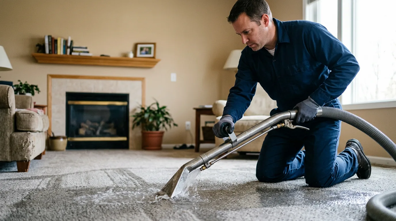Water damage restoration technician working near Kingston, WI